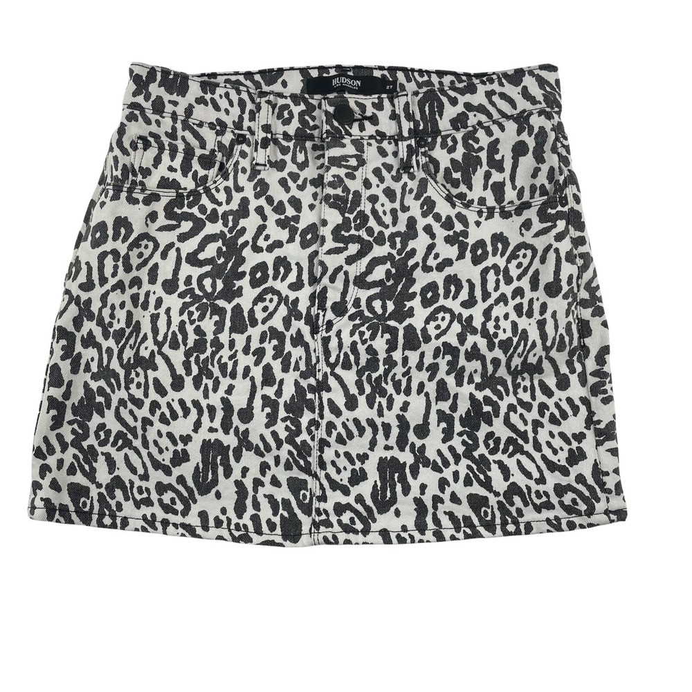 Hudson Jeans Los Angeles Viper Mini Denim Skirt $175 Washed Leopard Size 26 New